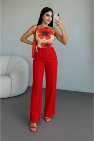 Resim Genel Markalar eyesof Kadın Yüksek Bel Plise Detay Bol Paça Pantolon 