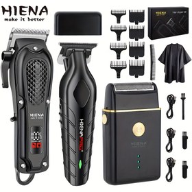 Resim Erkekler için Kablosuz Saç Kesme Makinesi, 3 Parça Set - USB Şarjlı Elektrikli Tıraş ve Düzeltici Kiti, LCD Ekranlı Bakım Seti, Babalar Günü Hediyesi 