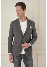 Resim Efor Slim Fit Torba Cep Esnek Spandex Karışımlı Düz Koyu Haki Blazer Ceket C 696 Haki 