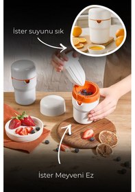 Resim Çok Amaçlı Meyve / Narenciye Sıkacağı 3 Ü 1 Arada Akıllı Tasarım Turuncu Beyaz 
