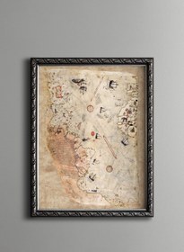 Resim epiqart Piri Reis Dünya Haritası - Vintage Desenli Çerçeve 