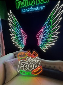 Resim Fast Food Tasty Yazılı Ve Şekilli Neon Tabela Çok Renkli 