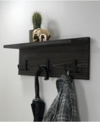 Resim O&A WOOD Doğal Ahşap Vestiyer, Dekoratif 3 Askılı Portmanto, Raflı Vintage Elbise Askısı, Ceviz 