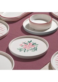 Resim Nehir Line Flowers 6 Kişilik 13 Parça Seramik Kahvaltı Takımı Beyaz - Pembe 