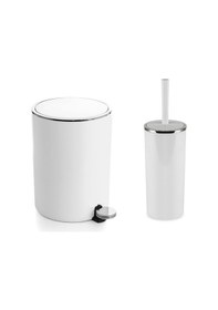 Resim Primanova Lenox Pedallı Çöp Kovası & Tuvalet Fırçası Seti Beyaz 