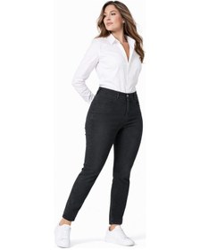 Resim Kübra Kadın Bilek Jean Pantolon Beli Lastikli Düğmeli Bgl-st05384 Füme 