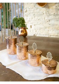 Resim Bakır Baharat Takımı 4 Lü Tırtıklı Model Parlak Bakır 