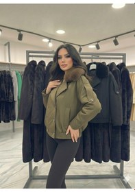 Resim Ribana Classic Kadın Kürk Yaka Detaylı İçi Astarlı Çift Cepli Omuzları Kemerli Beli Lasitkli Ceket Görünümlü Kaban 4901 Haki 
