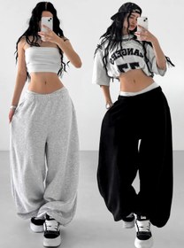 Resim STYKEER Yazlık Baggy Büyük Beden Ekstra Bol Paçası Lastikli İç Göstermeyen Kumaş Pamuklu Oversize Eşofman 