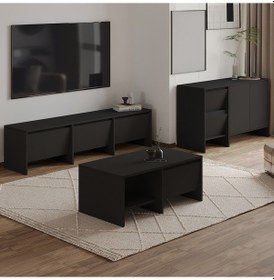 Resim Laris Üçlü Set Tv Sehpası, Konsol Ve Orta Sehpa İle Modern Yaşam Alanları İçin Takım Siyah 