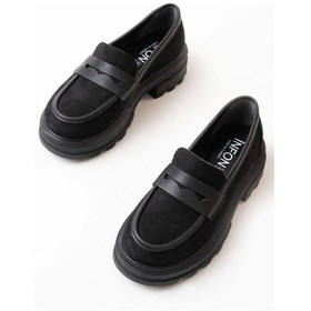 Resim Siyah Süet Günlük Yüksek Tabanlı Loafer Ayakkabı Siyah Süet Siyah 