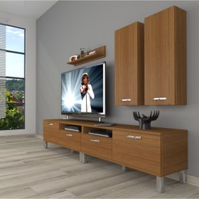 Resim Eko 5200D Slm Krom Ayaklı Tv Ünitesi Tv Sehpası - Naturel Ceviz 