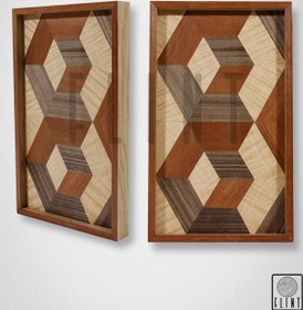 Resim El Yapımı Ceviz Meşe Elma Ağacı Üç Boyutlu Kahve Sunum Tepsisi 