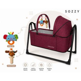 Resim Sozzy Anne Yanı Cibinlikli Beşik | Sallanır + Oyuncak Askı Barı + Hediyeli 