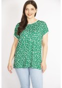 Resim Kadın Yeşil Büyük Beden Ön Desenli Bluz-yeşil Yeşil 