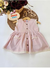 Resim ikokokids Gri Kız Bebek Cepli Keten Elbise 