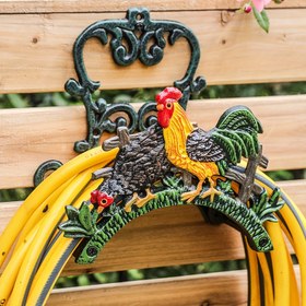 Resim 1 adet Rüstik Farmhouse Kırmızı Horoz & Kaz Bahçe Hortum Tutucu, Ağır Hizmet Tipi Duvar Monte Edilebilir Su Hortum Askısı, Dayanıklı Dış Dekoratif Boru Organizatörü, Kolay Kurulum 