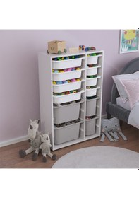 Resim Rine 12 Sepetli Çok Amaçlı Oyuncak Dolabı Gri Beyaz Beyaz - Gri 