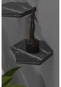 Resim Uslucan Alışveriş Duvar Rafı Dekoratif 3 Adet Çiçeklik Altıgen Siyah Mermer Desen 