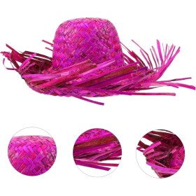 Resim Tropikal Parti Fuşya Hasır Hawaii Şapkası 