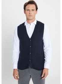 Resim AC&Co / Altınyıldız Classics Erkek Lacı Pamuklu Standart Fit Normal Kesim V Yaka Jakarlı Triko Yelek Lacı 