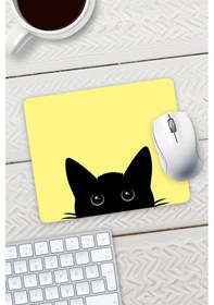 Resim Sarı Renk Kedi Baskılı Mouse Pad 23x19cm Fare Altlığı Kaydırmaz Taban Mousepad 