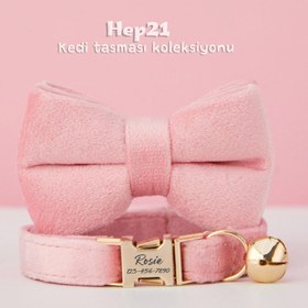 Resim Cat Collar Velvet Cat Collar with Bell 015263 - Dark Pink Bow Tie / S/M 