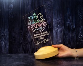 Resim Satranç Temalı Hediye Gece Lambası – Satranç Turnuvası Ödülü - Satranç Tutkunlarına Özel Hediyesi 