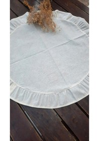 Resim 60 Cm Yuvarlak Pileli Runner - Sehpa Zigon Örtüsü - Masa Ortası Örtü - Keten Runner - 1 Adet Açık Bej 