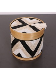 Resim Bali Boncuklu Bambu Saklama Kutusu L 20x20 Cm Beyaz 