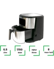 Resim Wiami Airfryer 6.5 Lt Akıllı Yağsız Hava Fritözü Metallic 