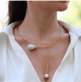 Resim Barok İnci Gold Sarkıt Gümüş Gerdanlık Gümüş 