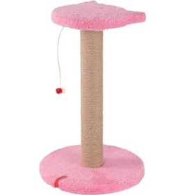 Resim Gri Peluş Kaplı Kedi Yüzlü Tırmalama Tahtası, Oyuncaklı 