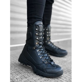 Resim Real Glamor BA0605 Bağcıklı Siyah Cilt Askeri Postal Bot 