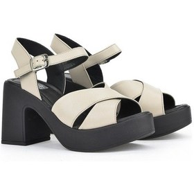 Resim Ziya, Kadın Hakiki Deri Topuklu Sandalet 121992 28000 Buz 