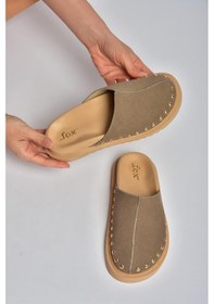Resim Fox Shoes Y918132902 Vizon Süet Önü Kapalı Sabo Terlik 