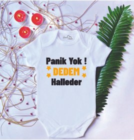Resim LoveStore Unisex Bebek Baskılı Panik Yok Dedem Halleder %100 Pamuklu Çıtçıtlı Body Zıbın + Hediyeli 