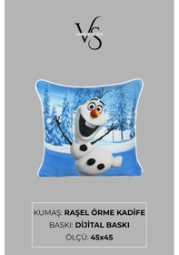 Resim Kırlent Kılıfı 2'li Kardan Adam Ve Geyik Desenli 45x45 Raşel Örme Kadife Çift Taraflı Dijital Baskı Beyaz Biyeli Çok Renkli 