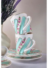 Resim Perotti Kuzguncuk 6 Kişilik 12 Parça Porselen Kahve Fincan Takımı 16857 Beyaz - Turkuaz 