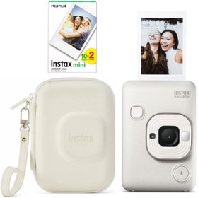 Resim Fujifilm Instax Mini LiPlay Hybrid Misty White Fotoğraf Makinesi 20'li Film Çantalı Set 