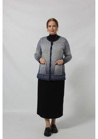 Resim Moda Berray Y0664 Kadın Siyah-krem Kareli Desenli Düğmeli Cepli Mevsimlik Anne Hırkası Mavi-beyaz Mavi - Beyaz 