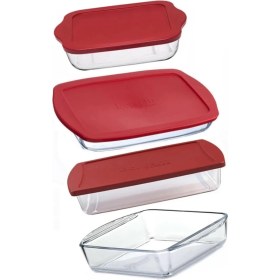 Resim Feyza Design Kırmızı Kapaklı Borcam Seti - 4'lü, Şık ve Dayanıklı Mutfak Gereçleri 