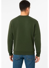 Resim Modi Green Erkek Günlük Stil Haki Üç İplik Düz Bisiklet Yaka Sweatshirt 