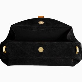 Resim Oyster Süet Lüks İtalyan Clutch ve Omuz Çantası, Gold Detaylı Tasarım - Çikolata 