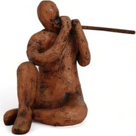 Resim Yan Flüt Çalan Adam Seramik Heykel 