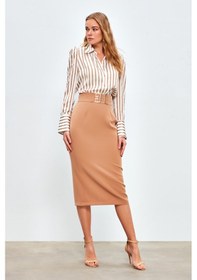 Resim Sateen Aksesuar Detaylı Kalem Etek - Camel 