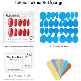 Resim 10'lu Kırmızı Tekrar Kullanılabilir El Yapımı Protez Takma Tırnak Xs 