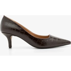 Resim Marjin Kadın Stiletto Croco Desenli Topuklu Ayakkabı Olfin Kahve Croco 