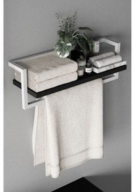 Resim Aju Havluluk Banyo Rafı Havlu Askısı Şal Aksesuar Bakım Ürünleri Banyo Mutfak Düzenleyici. Beyaz - Siyah 