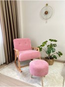 Resim öz kısmet mobilya since 1990 Pamuk Şekeri Sallanan Ahşap Berjer Koltuk Puf Hediyeli 